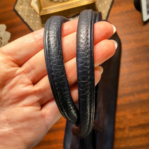 Vintage Navy Blue Leather Clasp Handbag 1960s - Picture 11 of 11